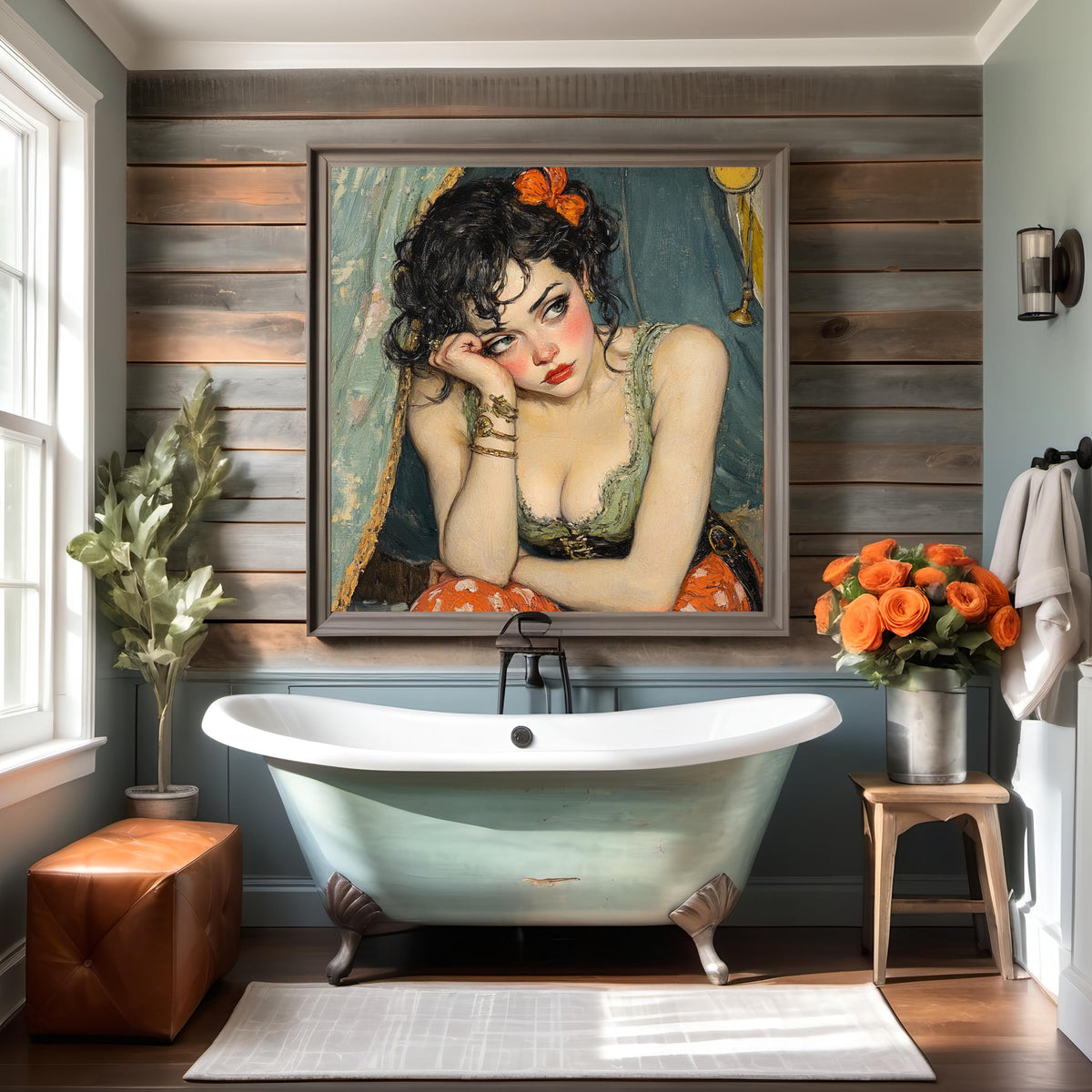 Daydreams and Distractions Vintage Romantic Portrait Artwork Painterly Female Figure Wall Art (Digital Download)