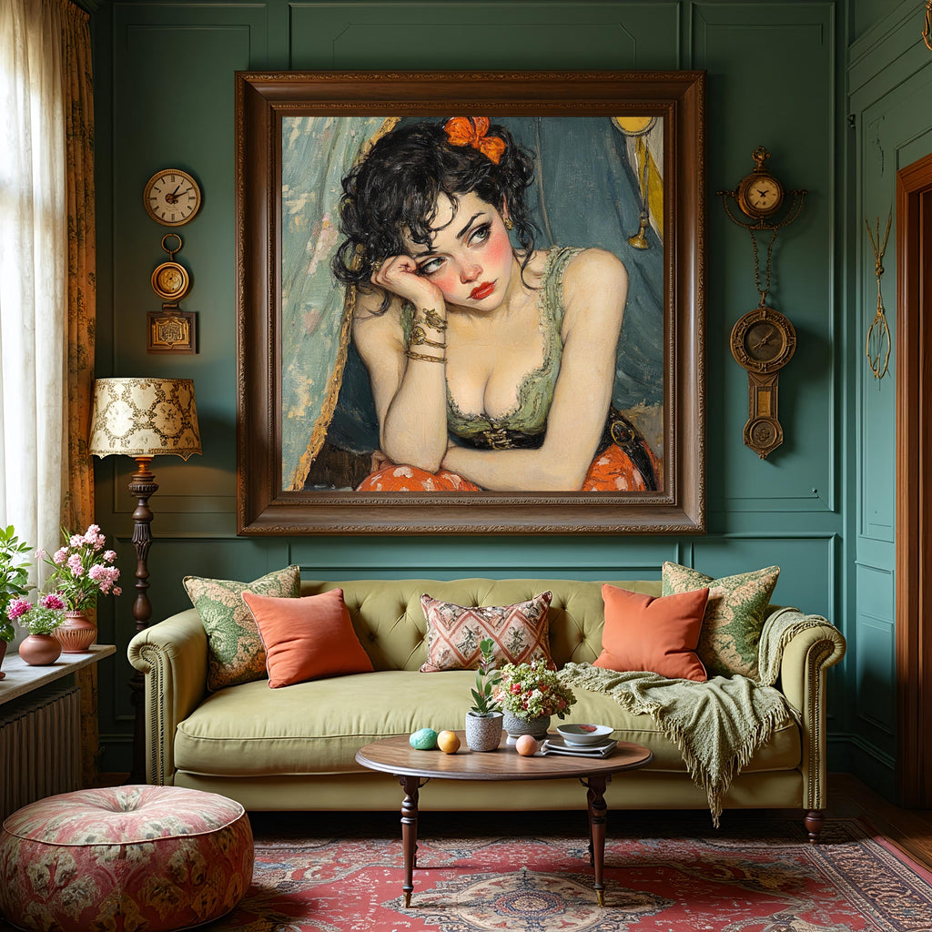 Daydreams and Distractions Vintage Romantic Portrait Artwork Painterly Female Figure Wall Art (Digital Download)
