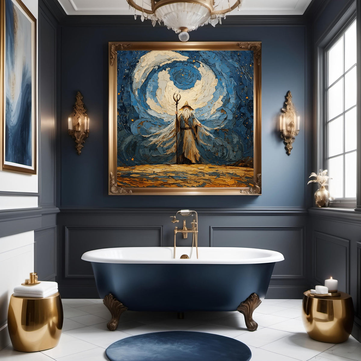 Wizard Wall Art: Mystical Moon Oil Painting, Fantasy Mage Digital Art (Download)