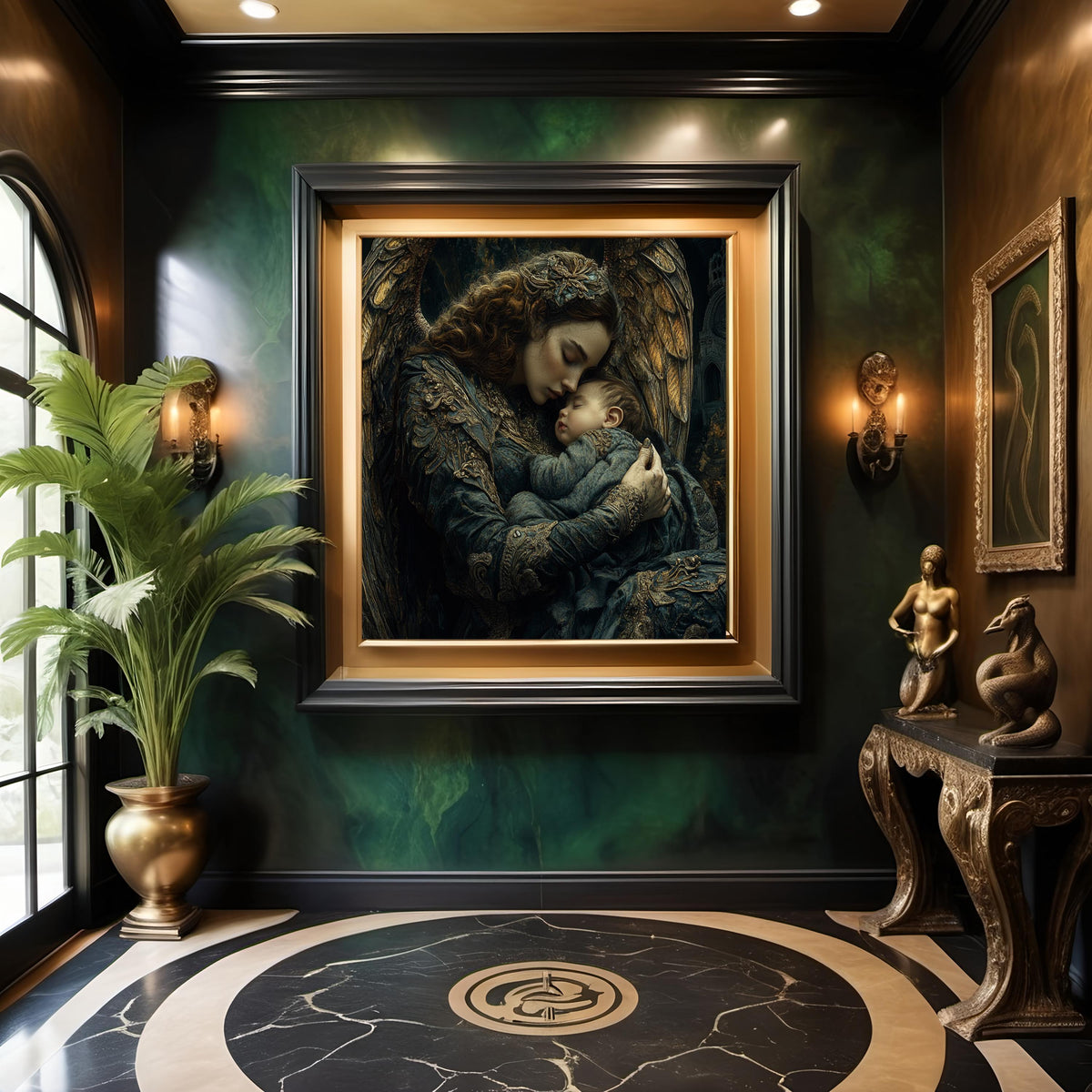 Dark Fantasy Angel Mother Child Wall Art – Celestial Protection (Digital Download)