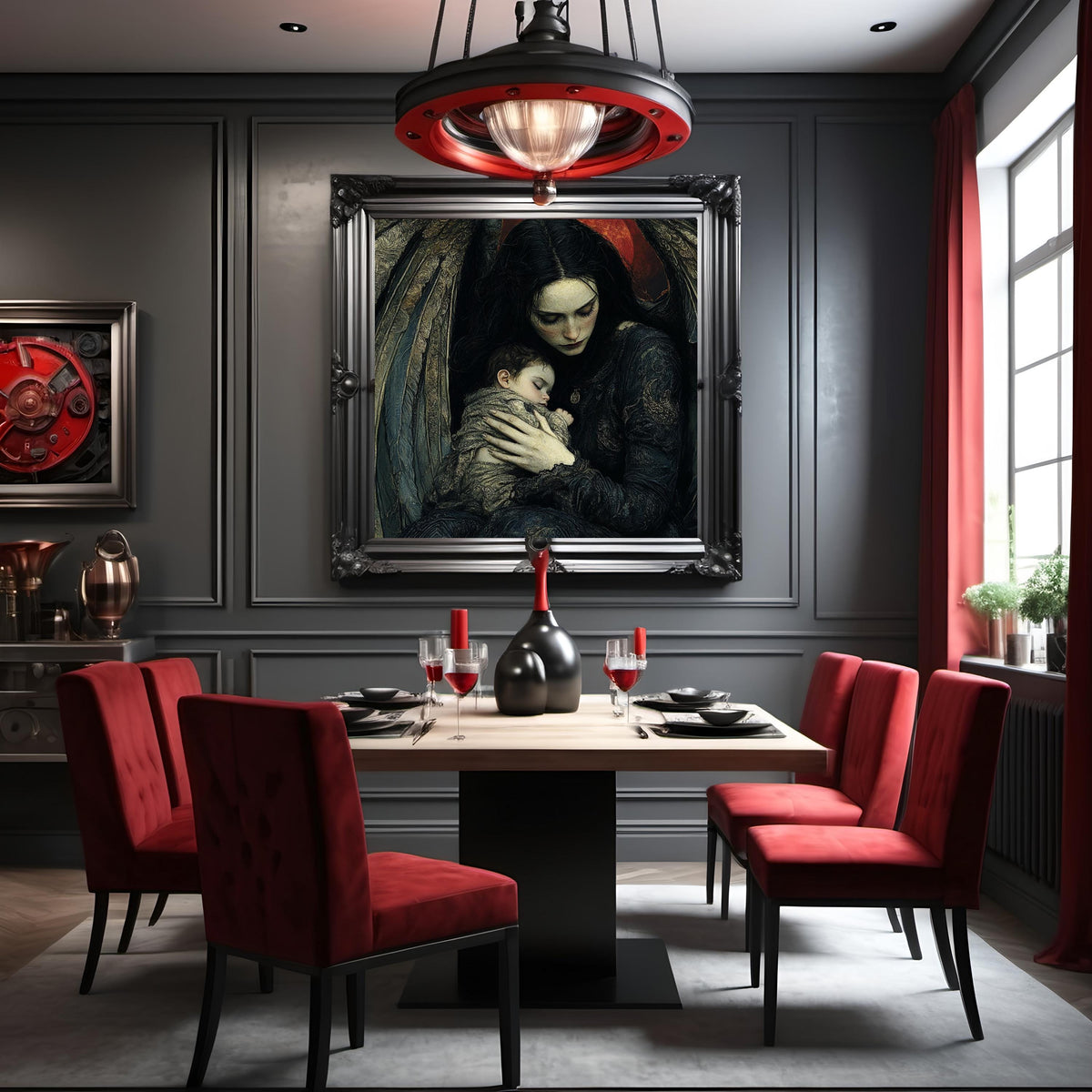 Guardian of the Forgotten Dark Angel Mother and Child Gothic Fantasy Wall Art (Digital Download)