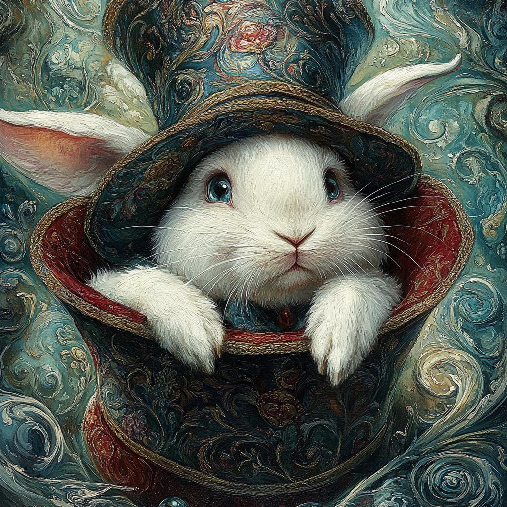 White Rabbit Top Hat Portrait: Art Nouveau Fantasy Animal Wall Art (Digital Download)