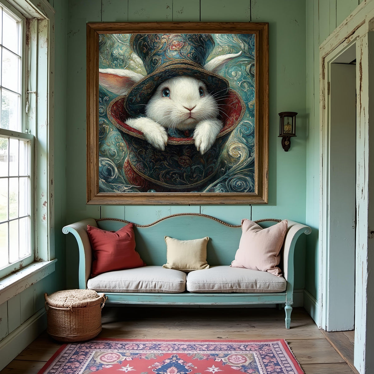 White Rabbit Top Hat Portrait: Art Nouveau Fantasy Animal Wall Art (Digital Download)
