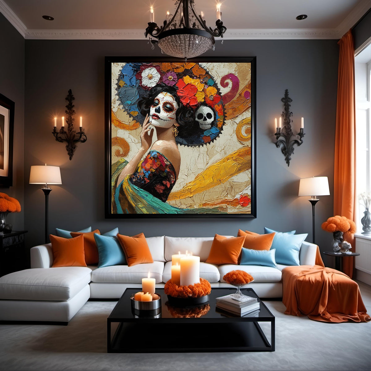 La Reina de las Flores Eternas Digital Art Oil Painting Vintage Home Decor Sugar Skull Art Day of the Dead Wall Décor (Digital Download)