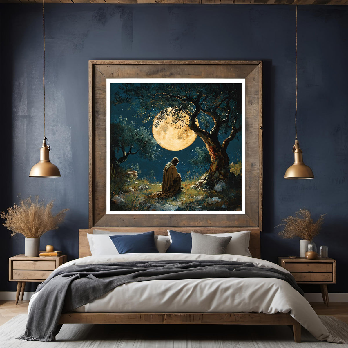 Moonlit Prayer Oil Painting: Spiritual Christian Faith Art (Digital Download)