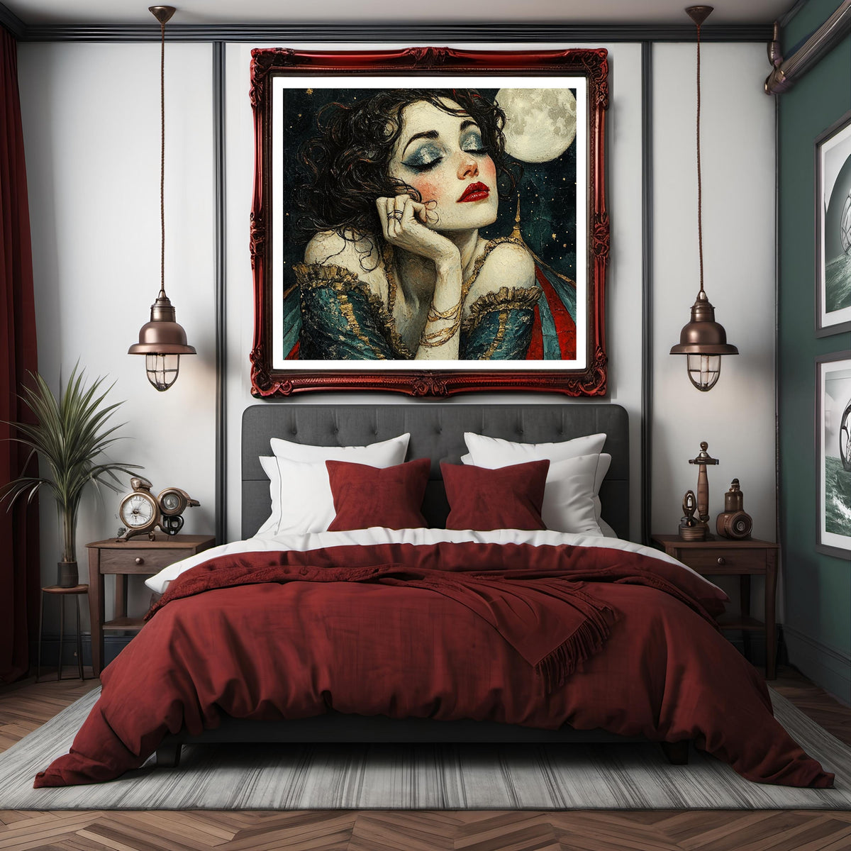 Moonlit Reverie Art Nouveau Portrait Celestial Beauty Vintage Feminine Wall Art Print (Digital Download)