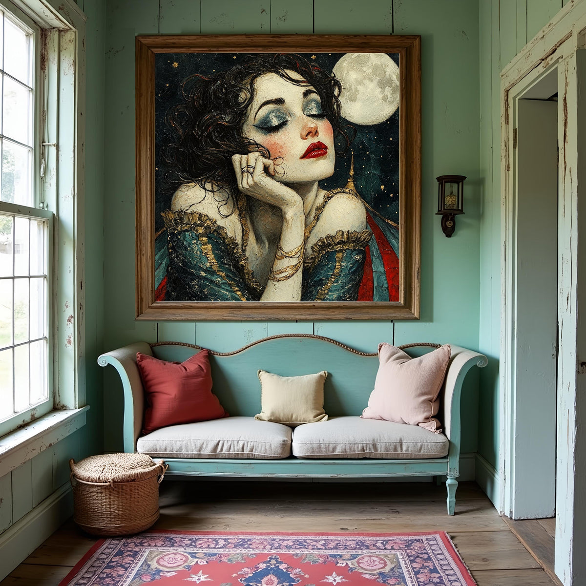 Moonlit Reverie Art Nouveau Portrait Celestial Beauty Vintage Feminine Wall Art Print (Digital Download)