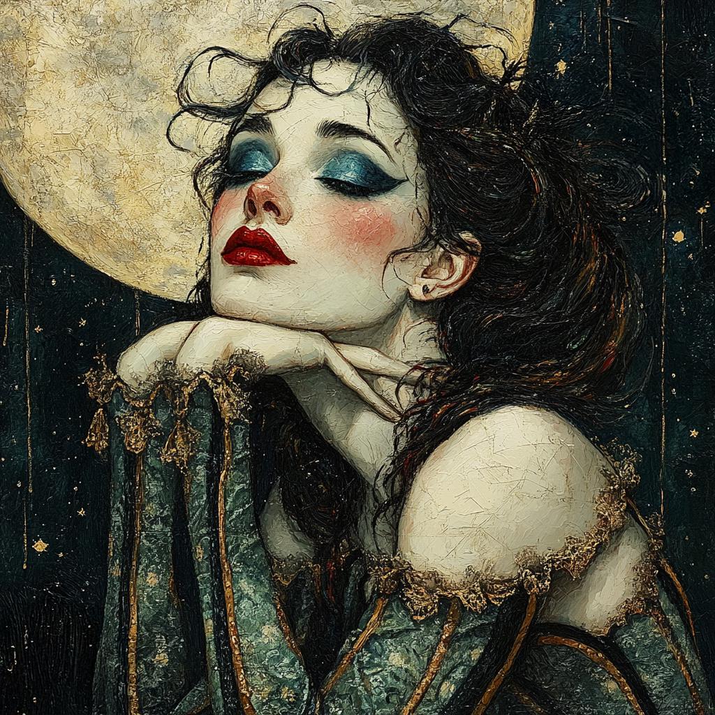 Beneath the Spotlight Moon Vintage Circus Performer Art Nouveau Portrait Wall Art (Digital Download)