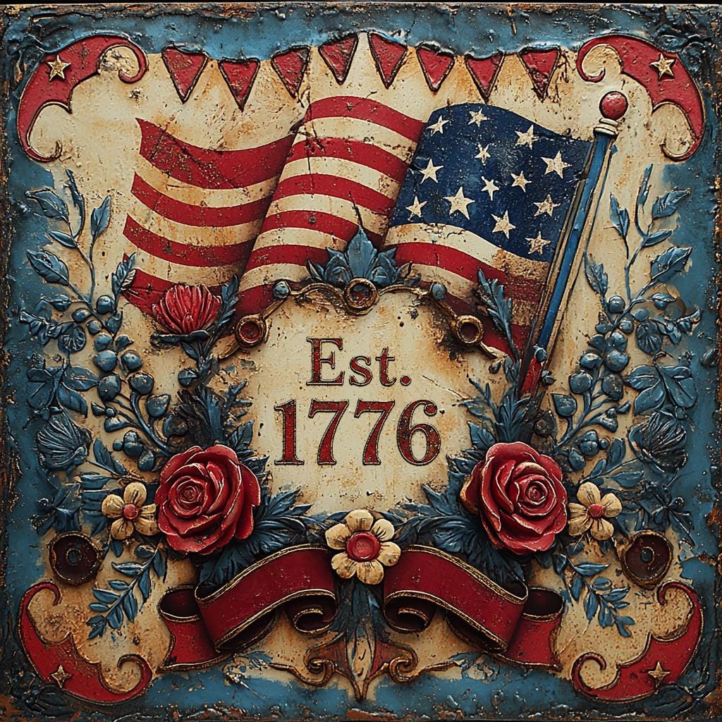 Est 1776 Patriotic Floral Flag Sign Vintage Americana Independence Wall Art (Digital Download)
