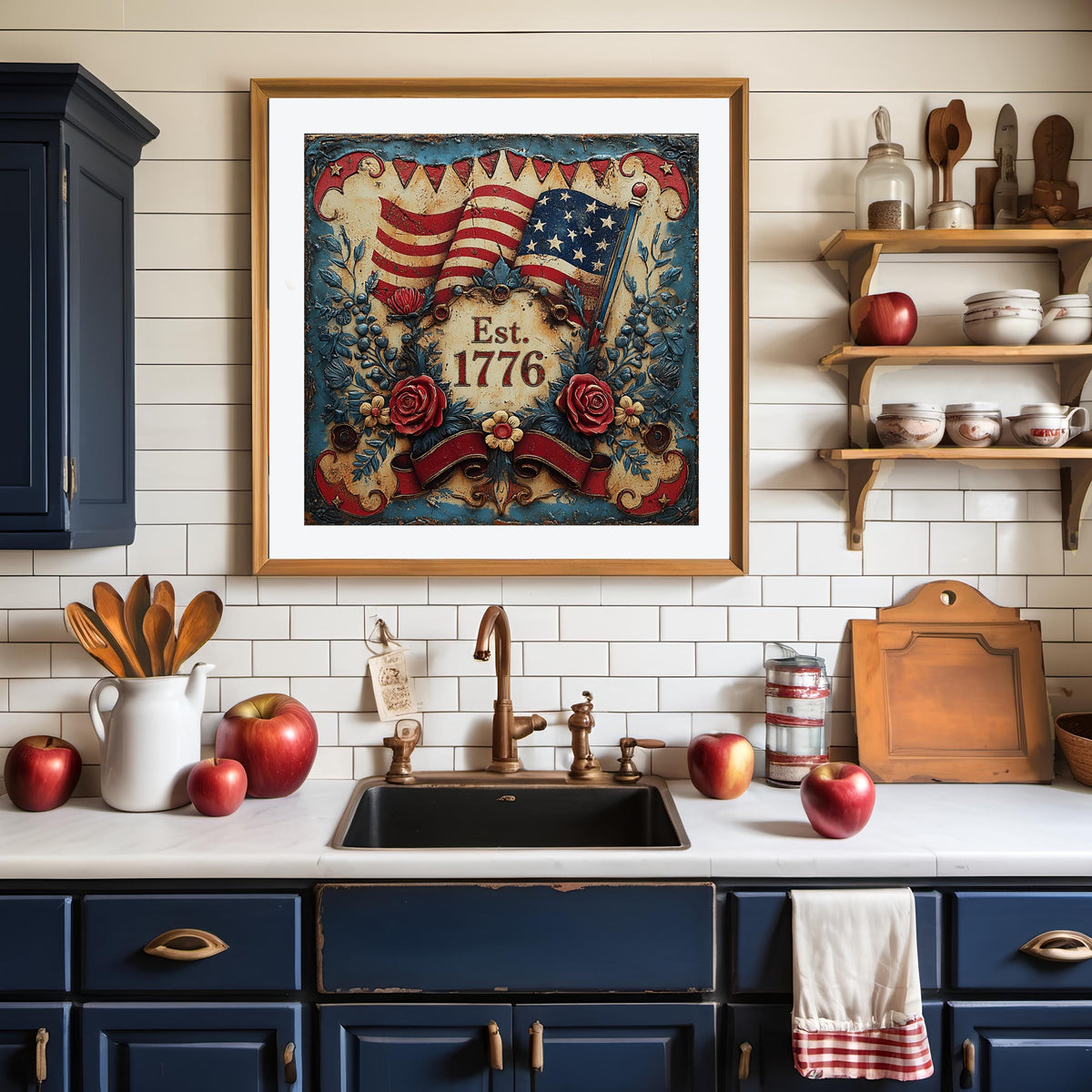 Est 1776 Patriotic Floral Flag Sign Vintage Americana Independence Wall Art (Digital Download)