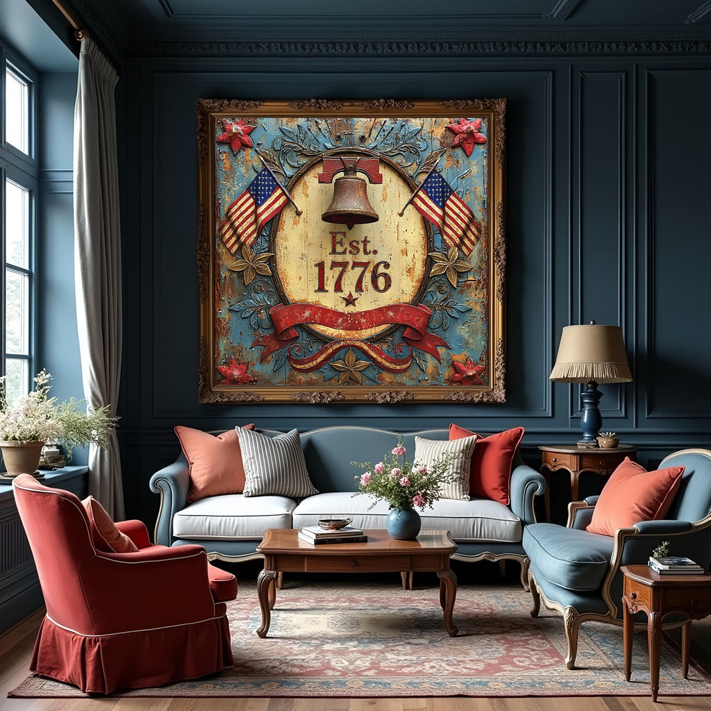Est 1776 Patriotic Liberty Bell Sign American Flag Vintage Americana Wall Art (Digital Download)