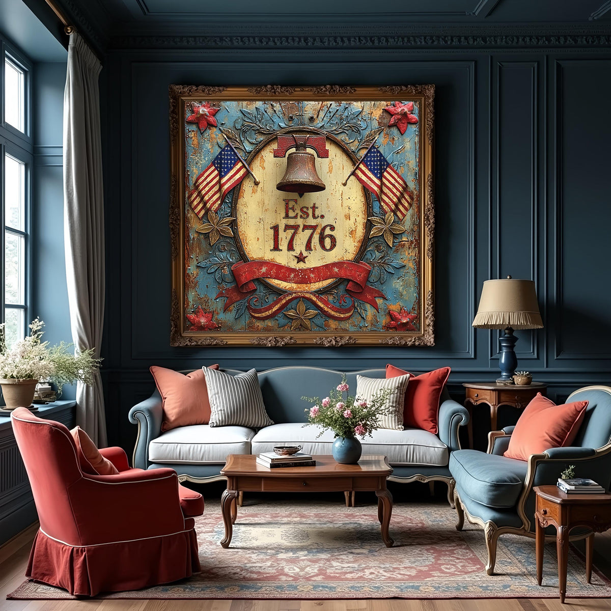Est 1776 Patriotic Liberty Bell Sign American Flag Vintage Americana Wall Art (Digital Download)