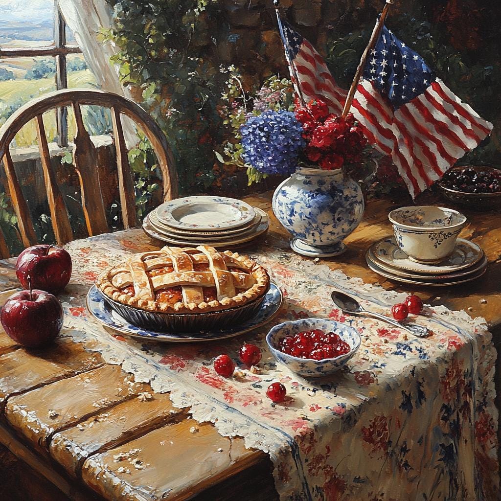 Patriotic Pie Kitchen Wall Art – Vintage Americana Still Life (Digital Download)