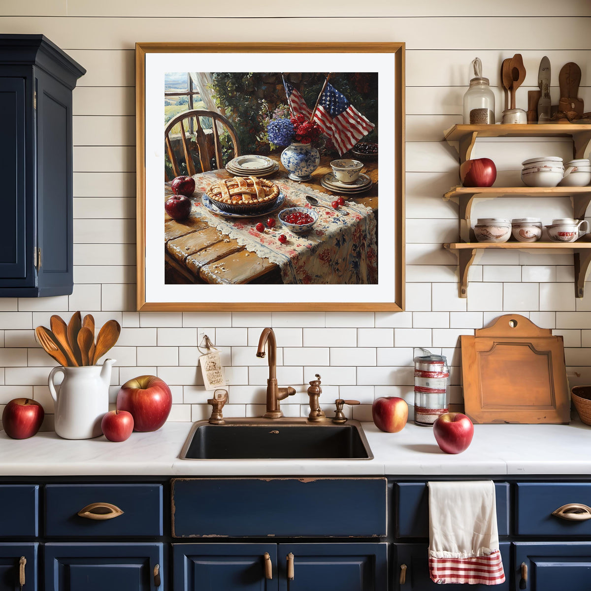Patriotic Pie Kitchen Wall Art – Vintage Americana Still Life (Digital Download)
