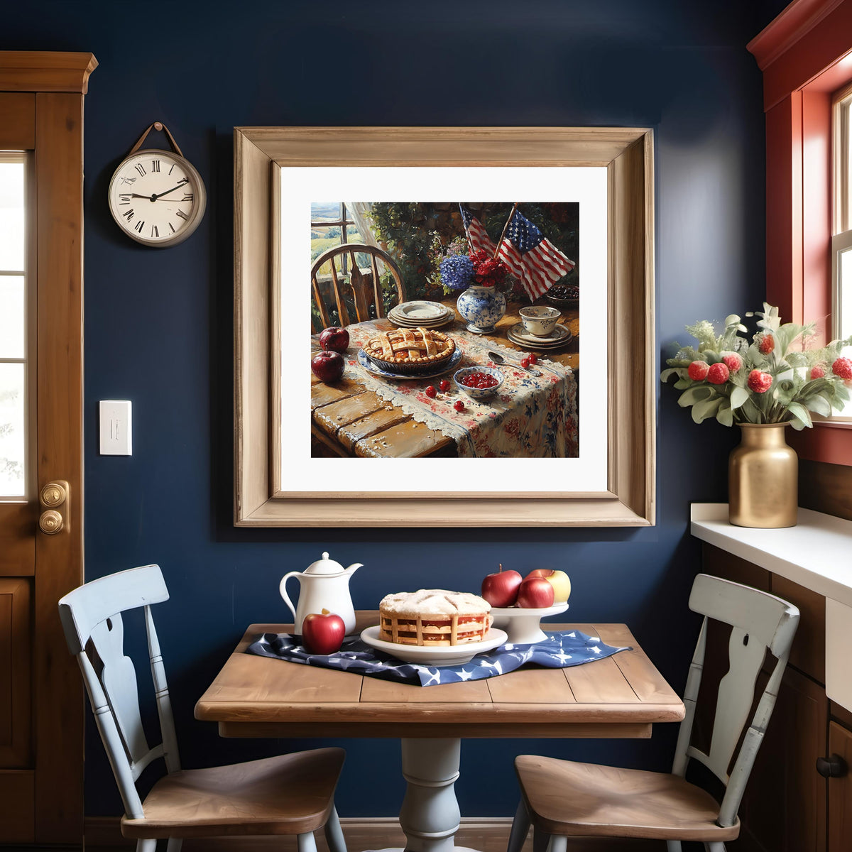 Patriotic Pie Kitchen Wall Art – Vintage Americana Still Life (Digital Download)
