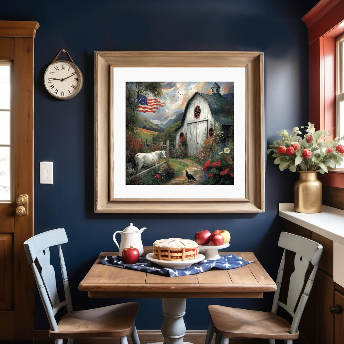American Heartland Barn Patriotic Farmhouse Landscape American Flag Country Cottage Wall Art (Digital Download)