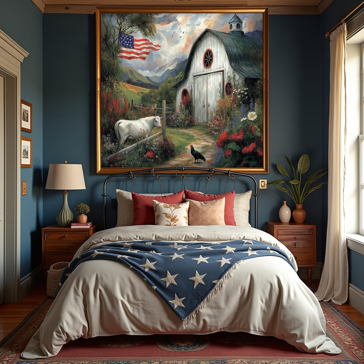 American Heartland Barn Patriotic Farmhouse Landscape American Flag Country Cottage Wall Art (Digital Download)