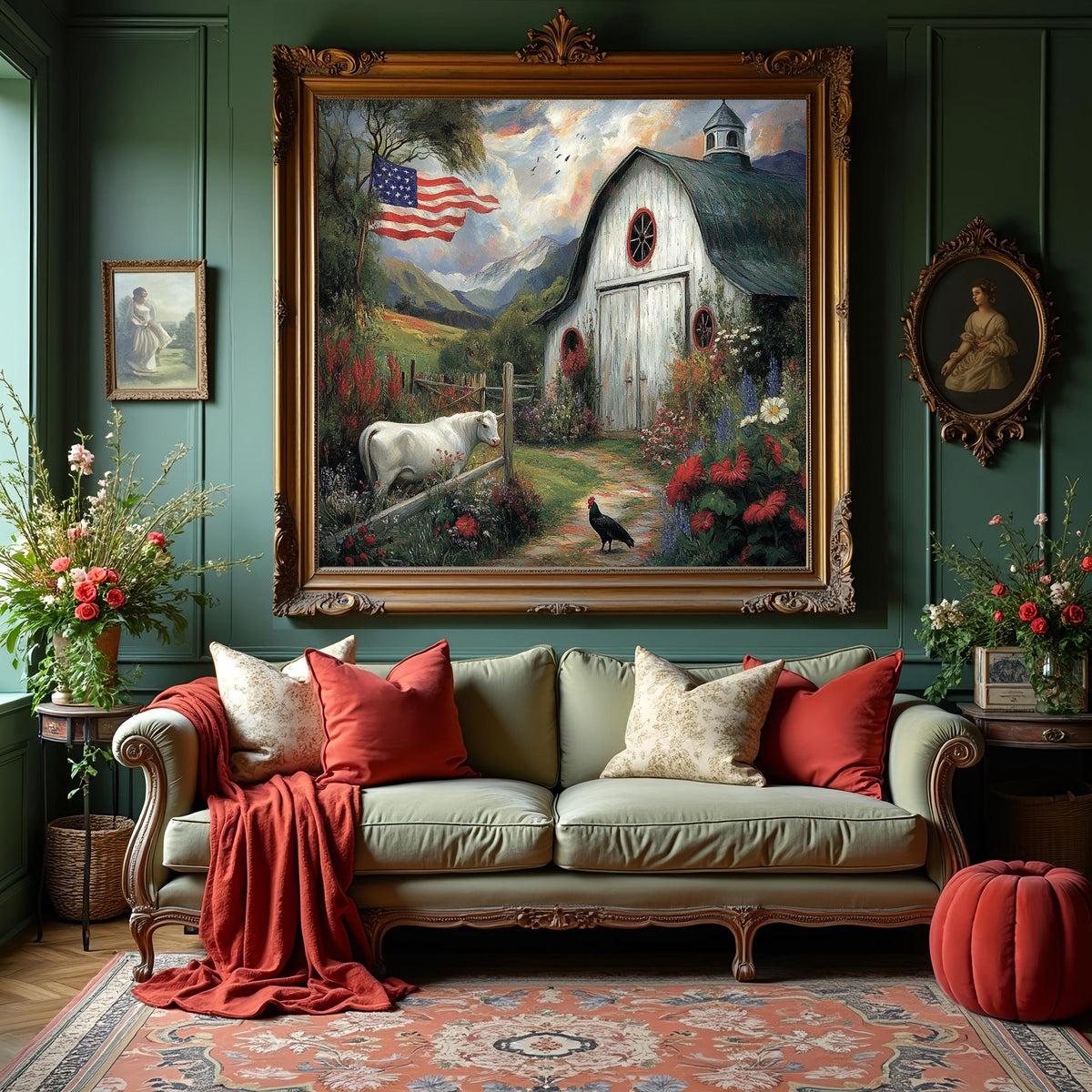American Heartland Barn Patriotic Farmhouse Landscape American Flag Country Cottage Wall Art (Digital Download)