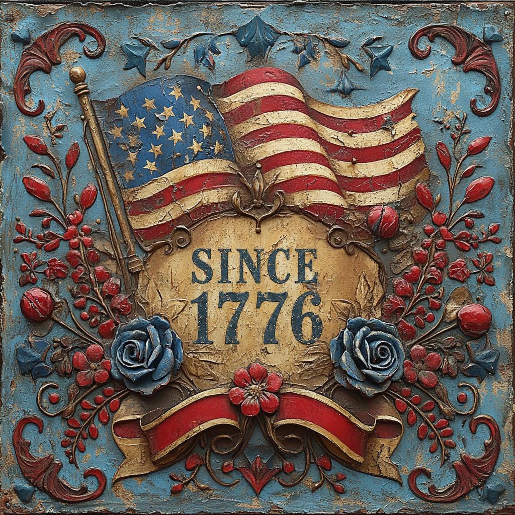 Since 1776 Americana Floral Emblem Patriotic Flag Vintage Wall Art Freedom Decor (Digital Download)