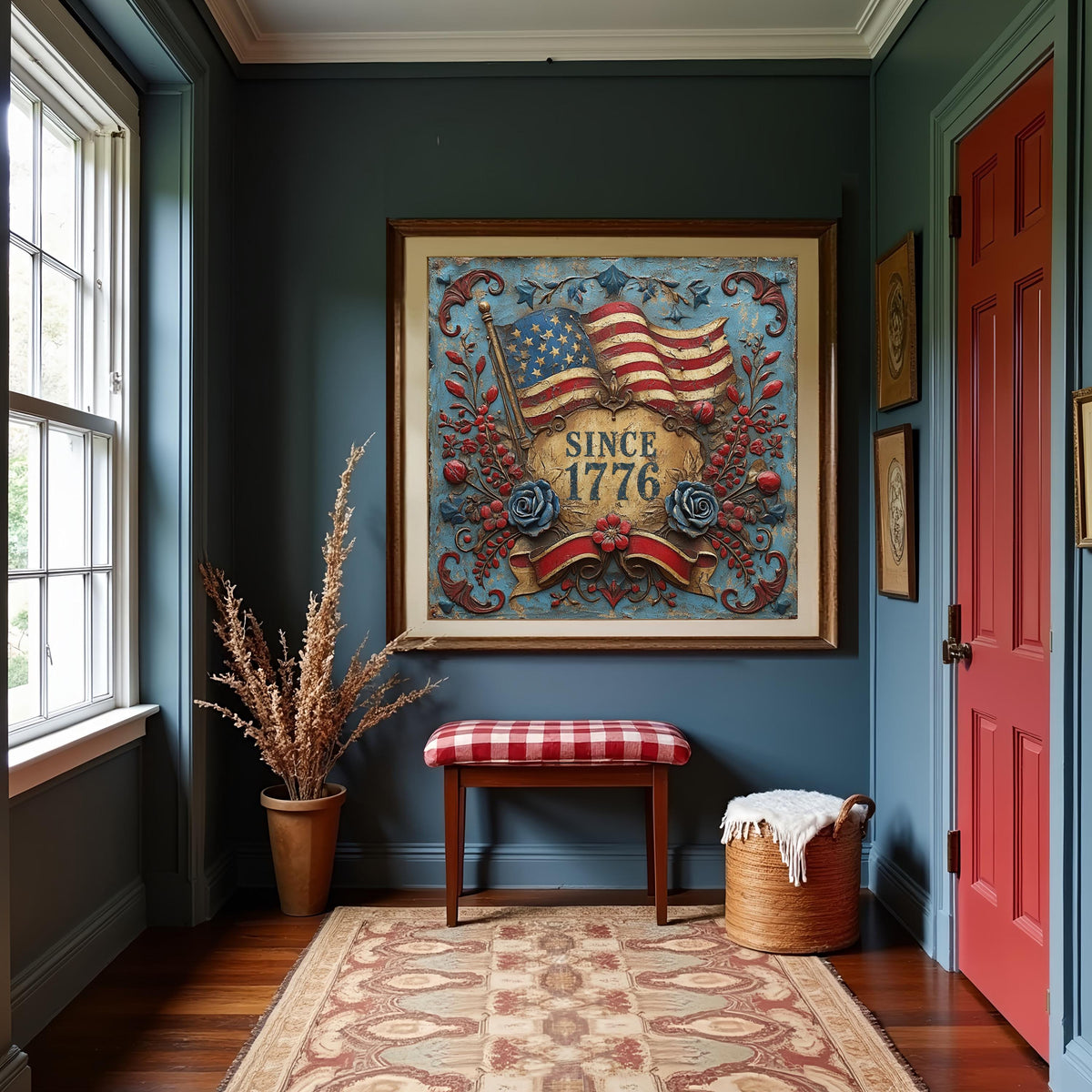 Since 1776 Americana Floral Emblem Patriotic Flag Vintage Wall Art Freedom Decor (Digital Download)