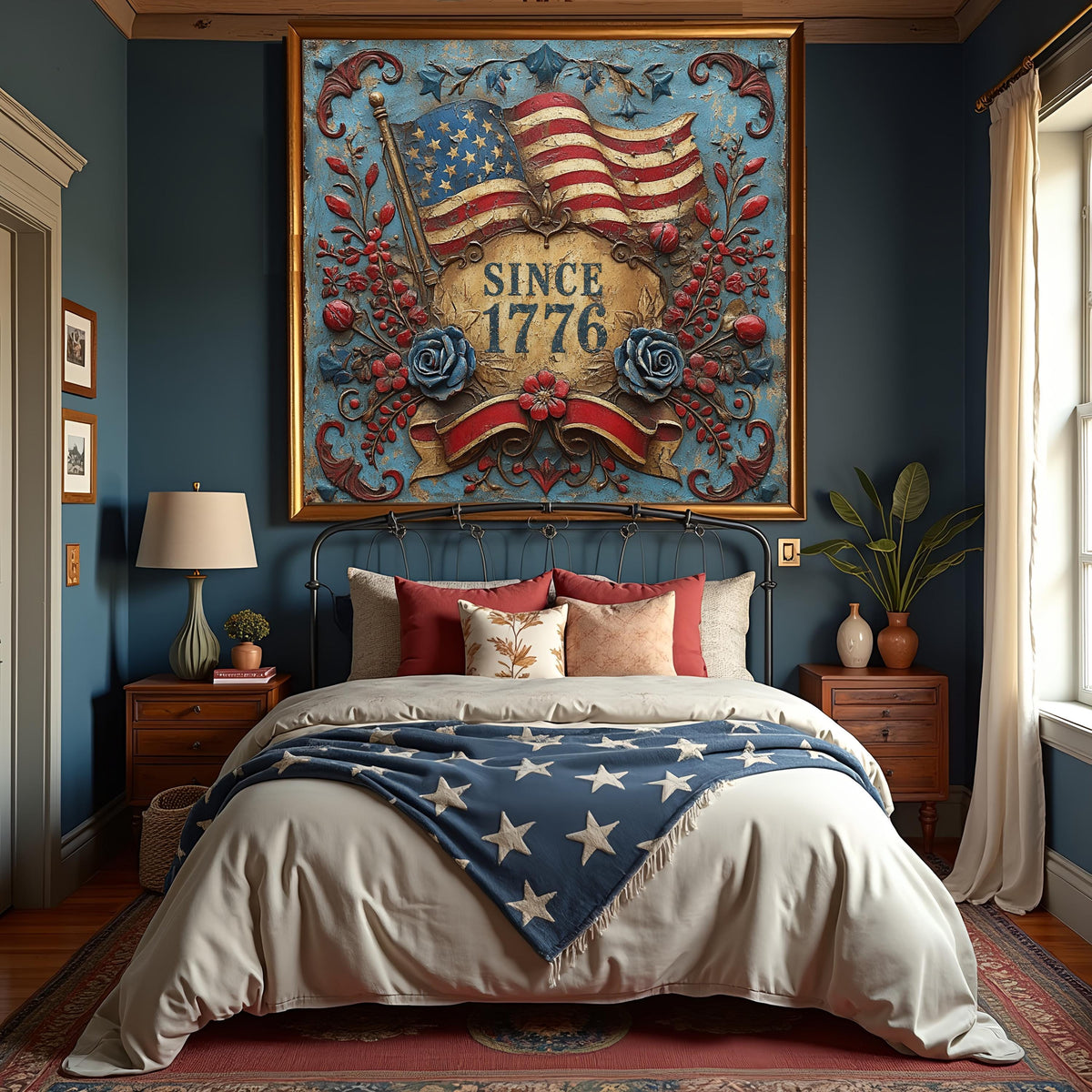 Since 1776 Americana Floral Emblem Patriotic Flag Vintage Wall Art Freedom Decor (Digital Download)