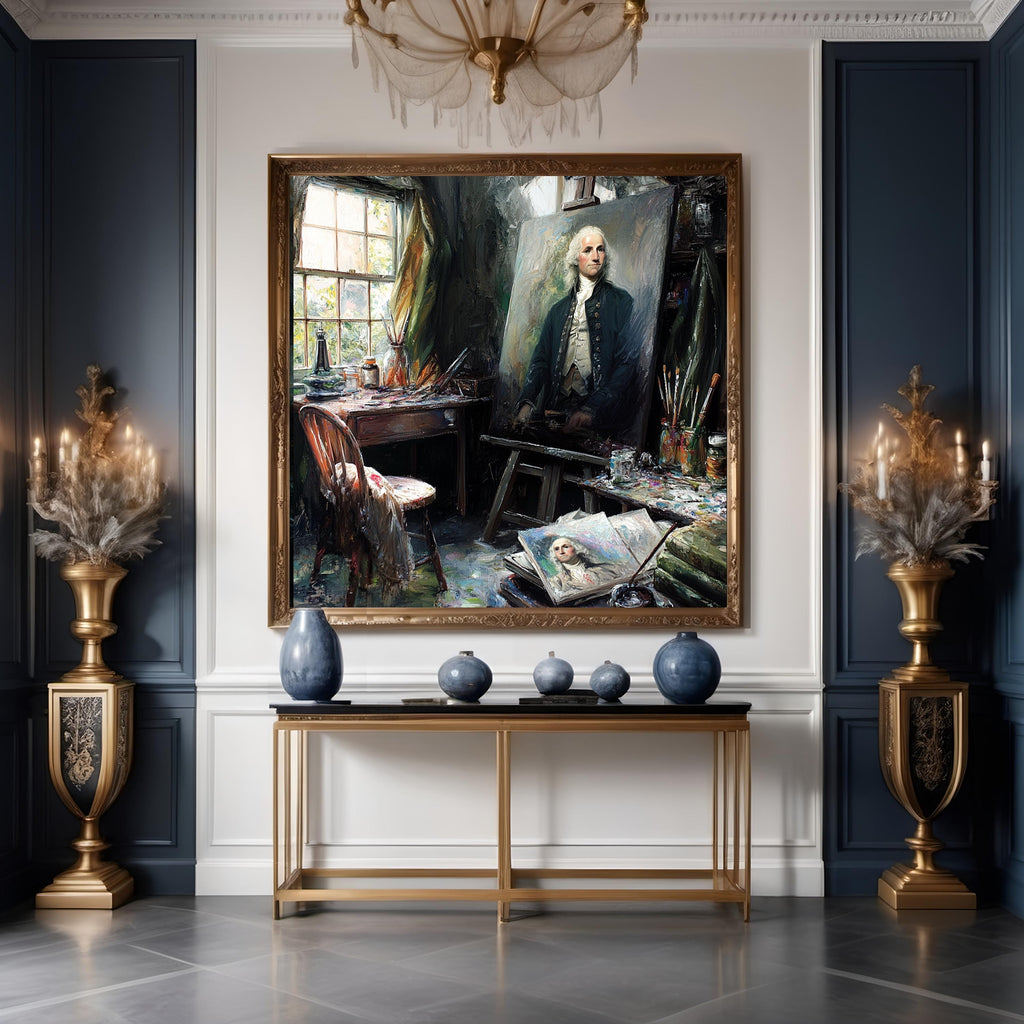 The Portrait of a Nation George Washington Artist Studio Historical Americana Wall Art (Digital Download)