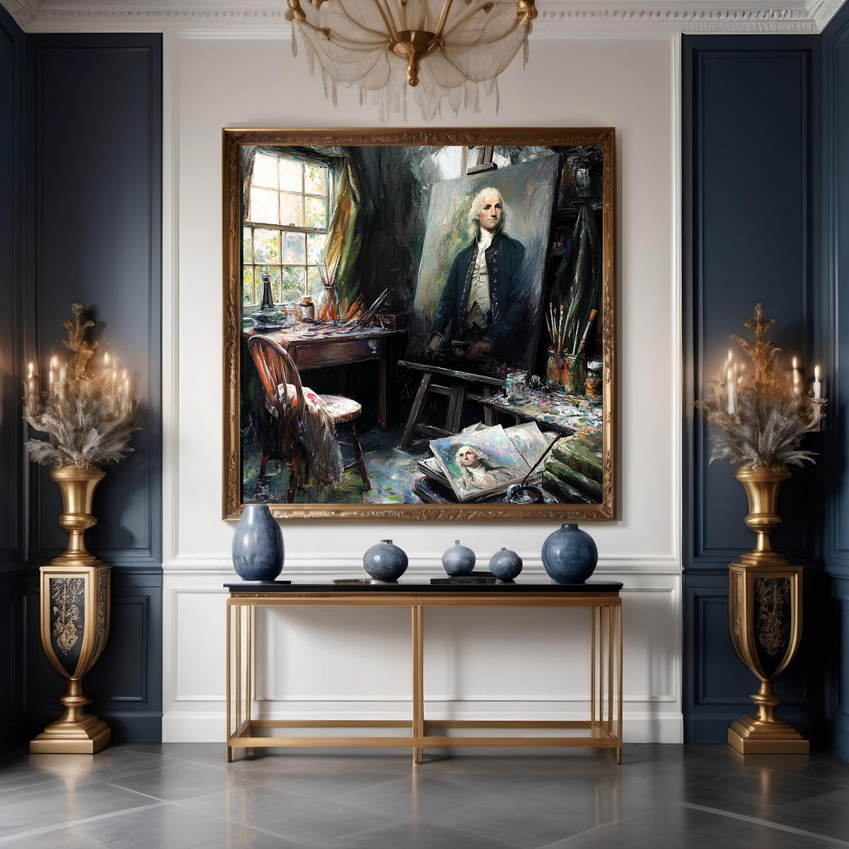 The Portrait of a Nation George Washington Artist Studio Historical Americana Wall Art (Digital Download)