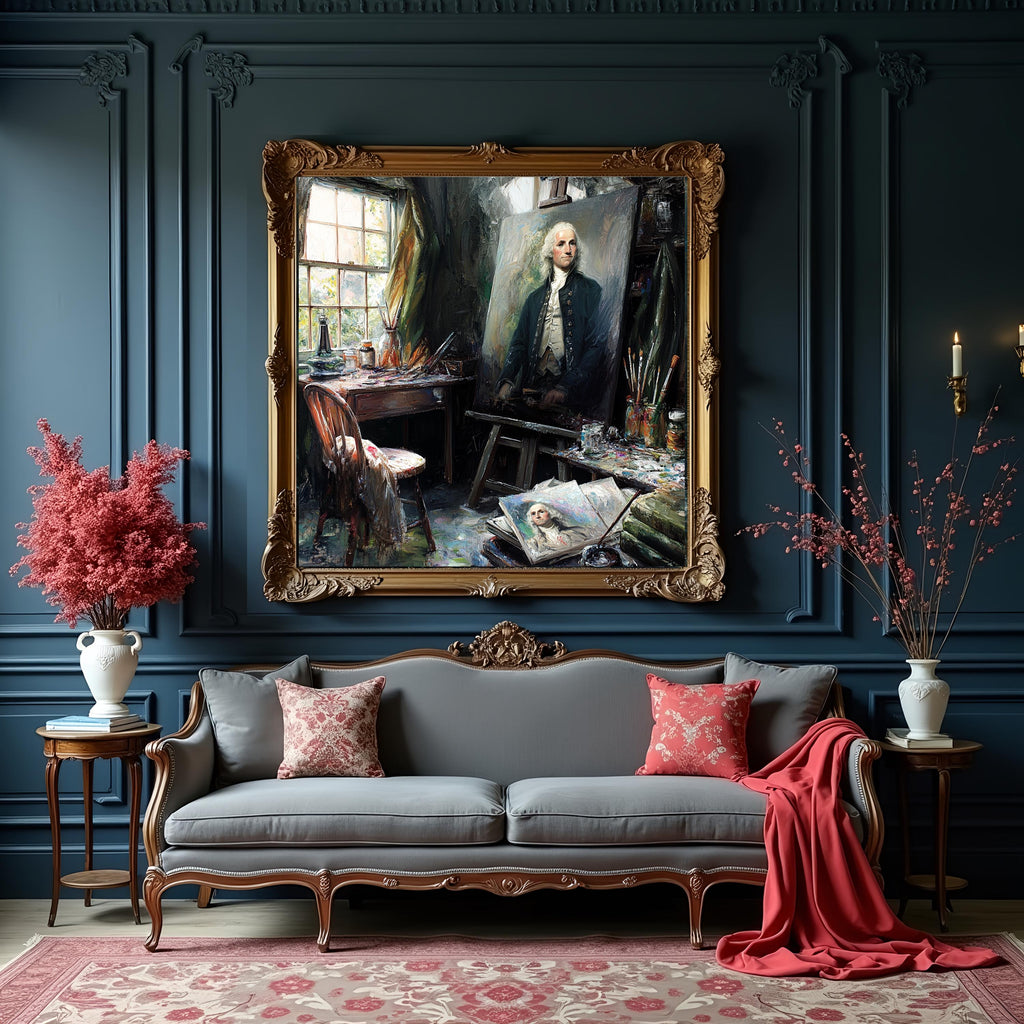 The Portrait of a Nation George Washington Artist Studio Historical Americana Wall Art (Digital Download)