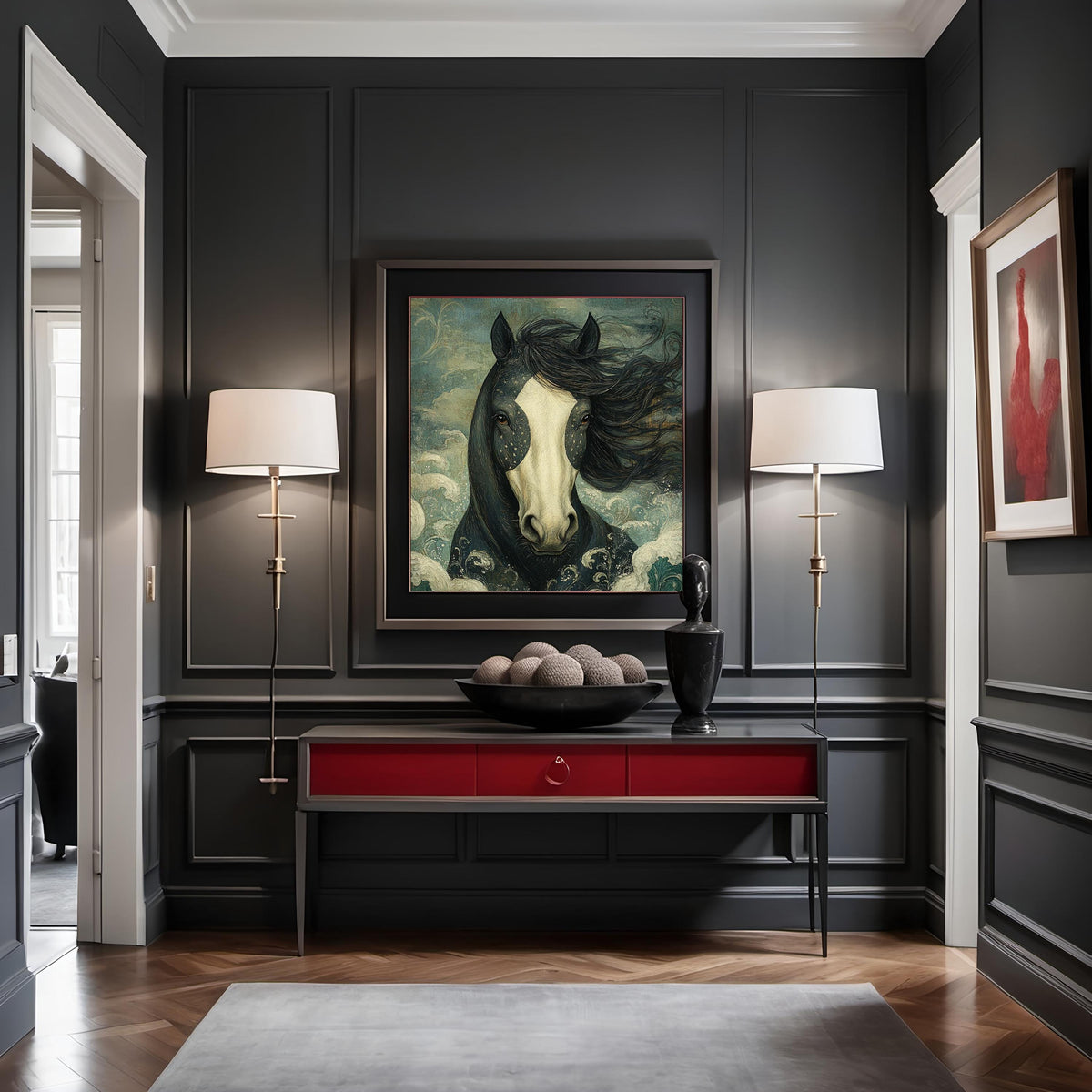 Midnight Tide Black Horse Wall Art Ocean Fantasy Equine Painting Coastal Dreamscape (Digital Download)
