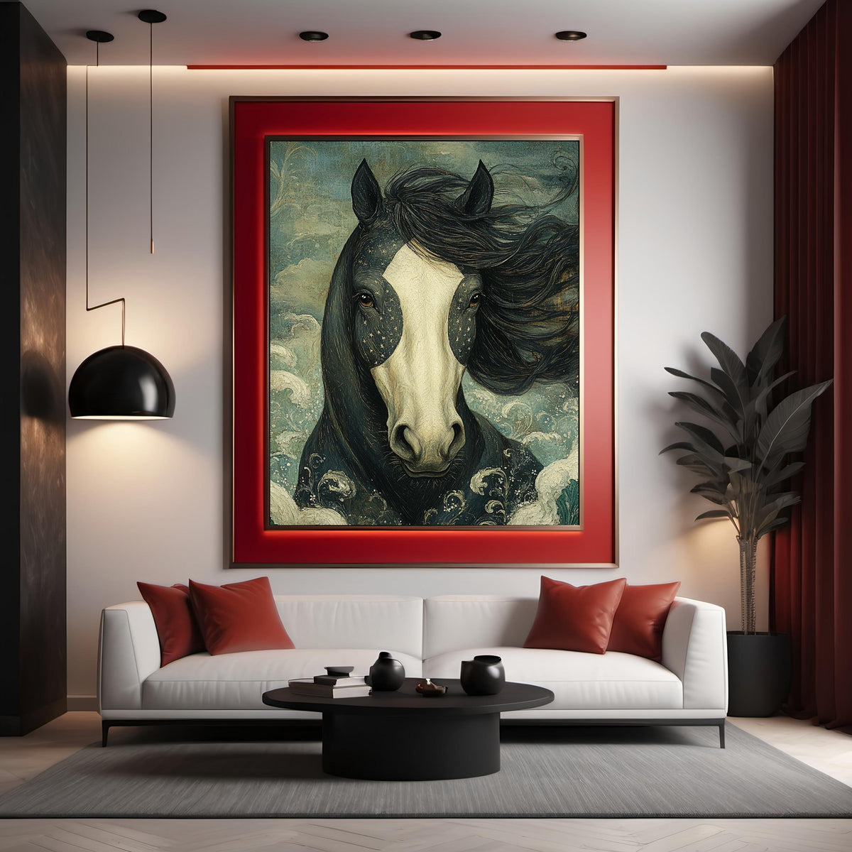Midnight Tide Black Horse Wall Art Ocean Fantasy Equine Painting Coastal Dreamscape (Digital Download)