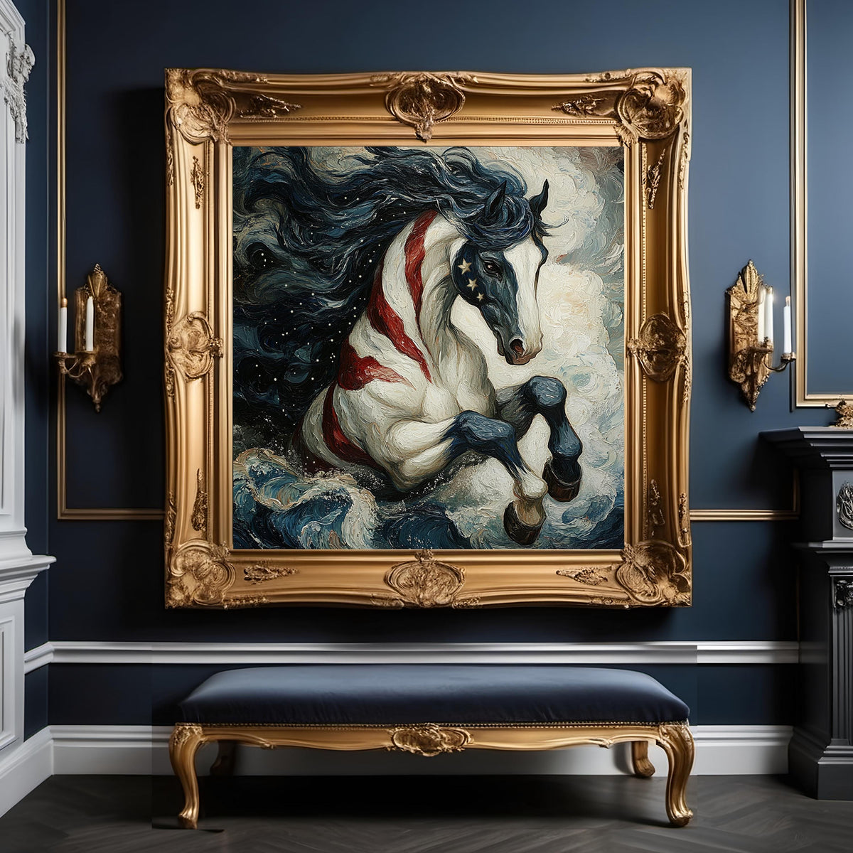 Freedom Unleashed Patriotic Horse Wall Art American Flag Equine Artwork Liberty Decor (Digital Download)