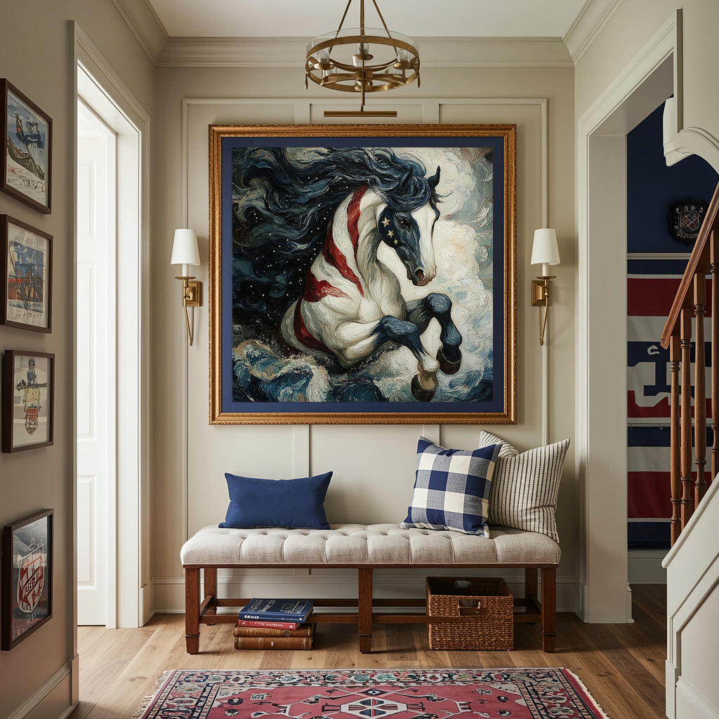 Freedom Unleashed Patriotic Horse Wall Art American Flag Equine Artwork Liberty Decor (Digital Download)