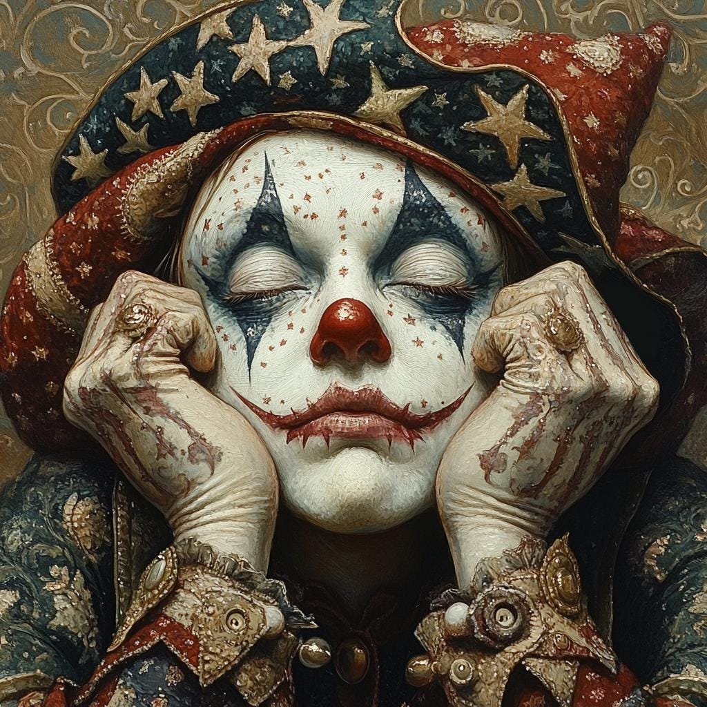 Patriotic Harlequin Dreamer Vintage Americana Clown Portrait Wall Art (Digital Download)