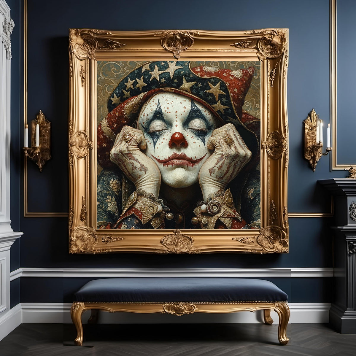 Patriotic Harlequin Dreamer Vintage Americana Clown Portrait Wall Art (Digital Download)
