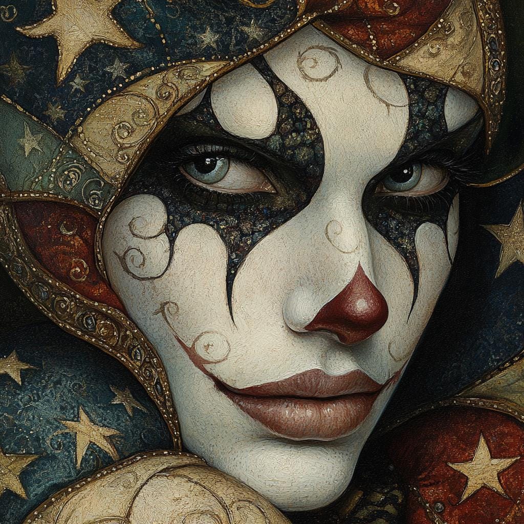 Patriotic Harlequin Portrait Art Nouveau Americana Carnival Wall Art (Digital Download)