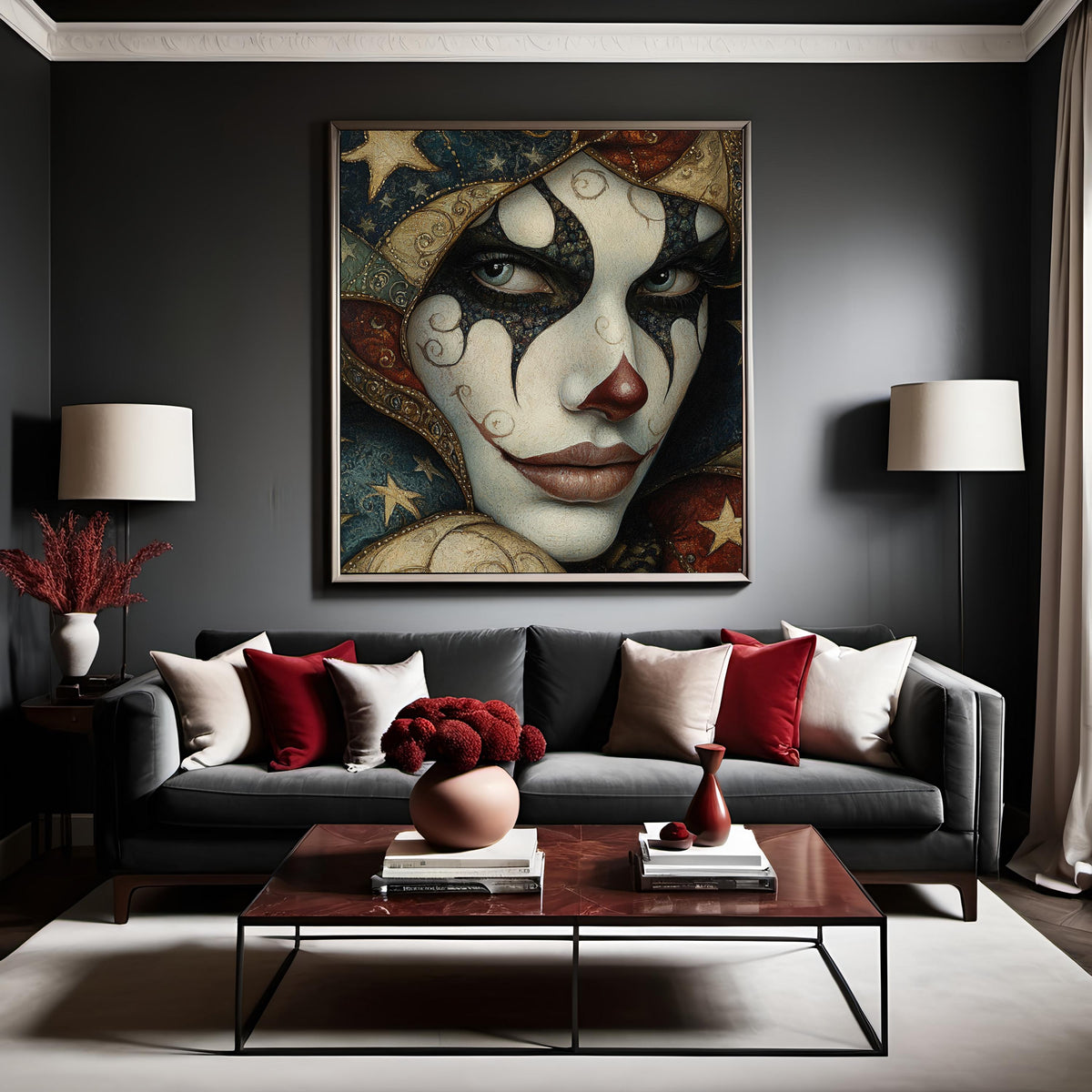 Patriotic Harlequin Portrait Art Nouveau Americana Carnival Wall Art (Digital Download)