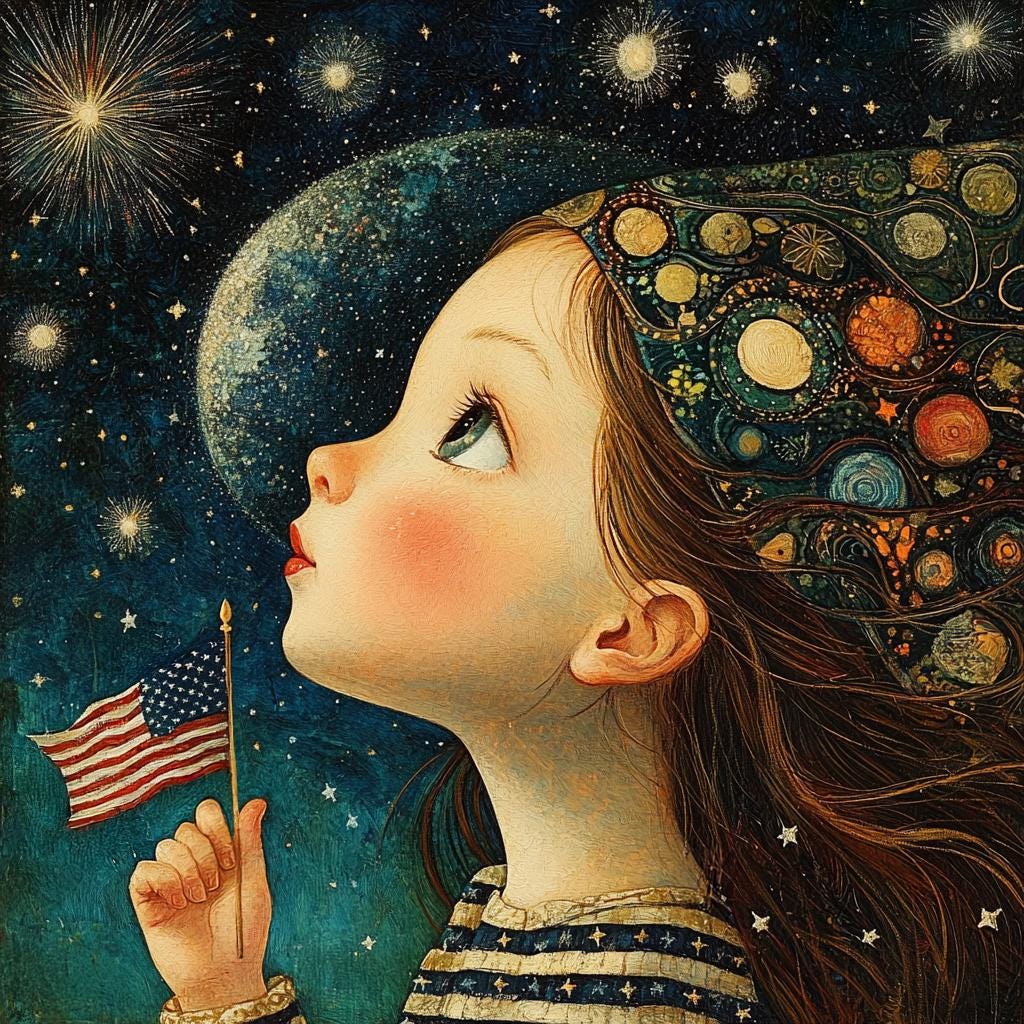 Art Nouveau Patriotic Girl Wall Art: Americana Fourth of July (Digital Download)