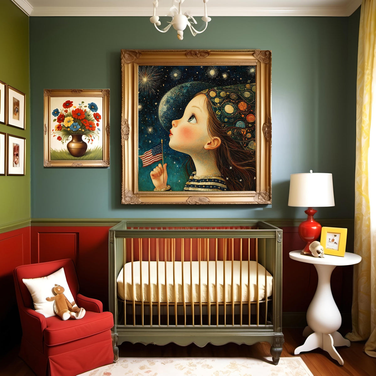 Art Nouveau Patriotic Girl Wall Art: Americana Fourth of July (Digital Download)