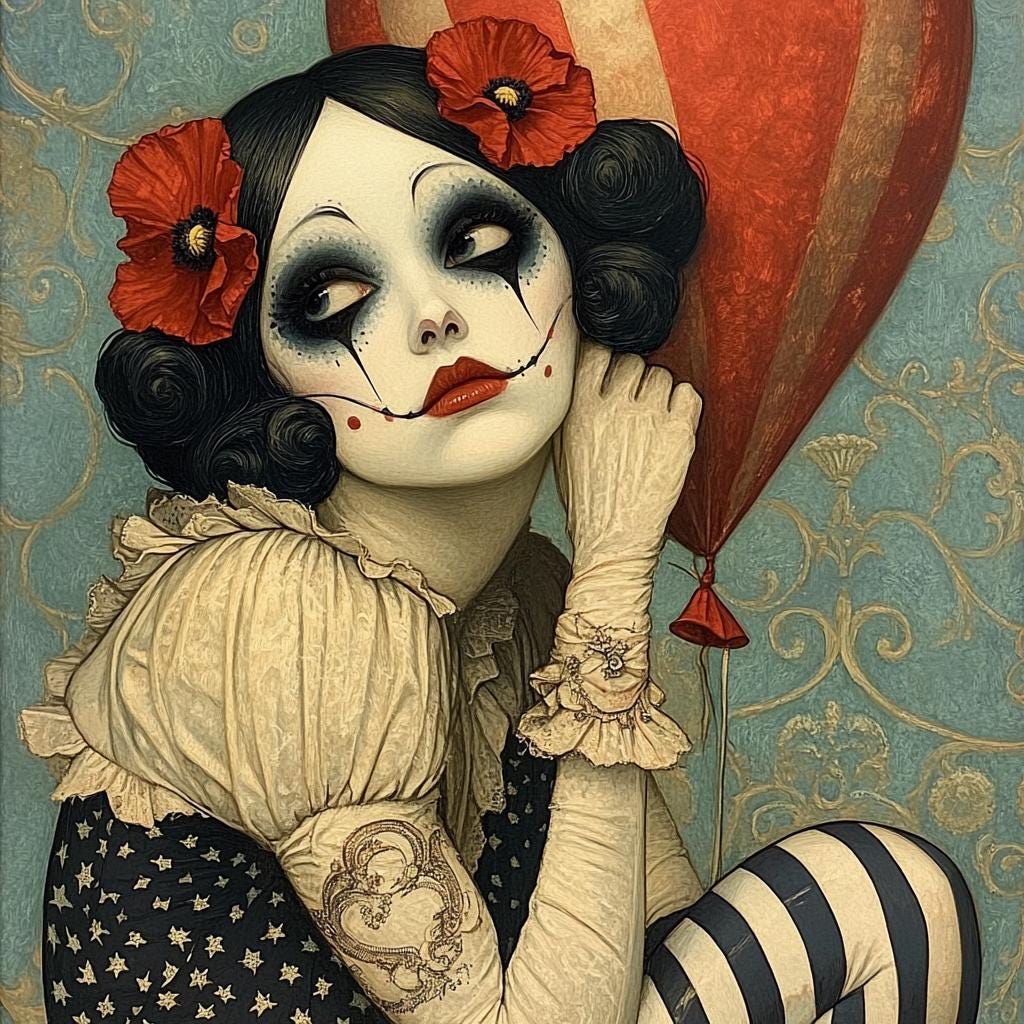 Patriotic Poppy Harlequin Americana Circus Portrait Art Nouveau Wall Art (Digital Download)