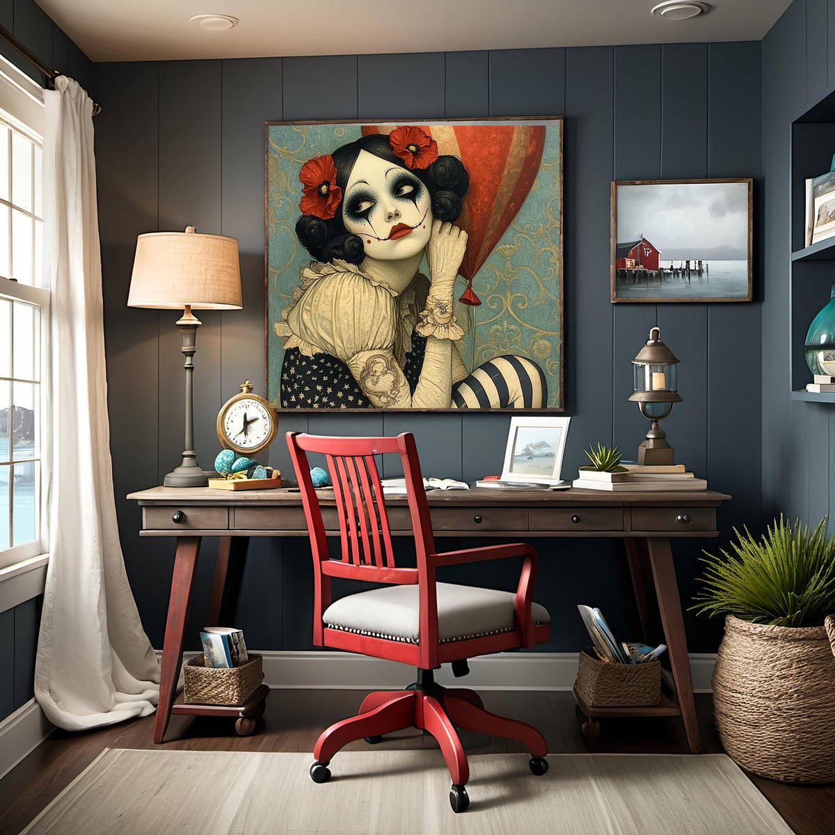 Patriotic Poppy Harlequin Americana Circus Portrait Art Nouveau Wall Art (Digital Download)