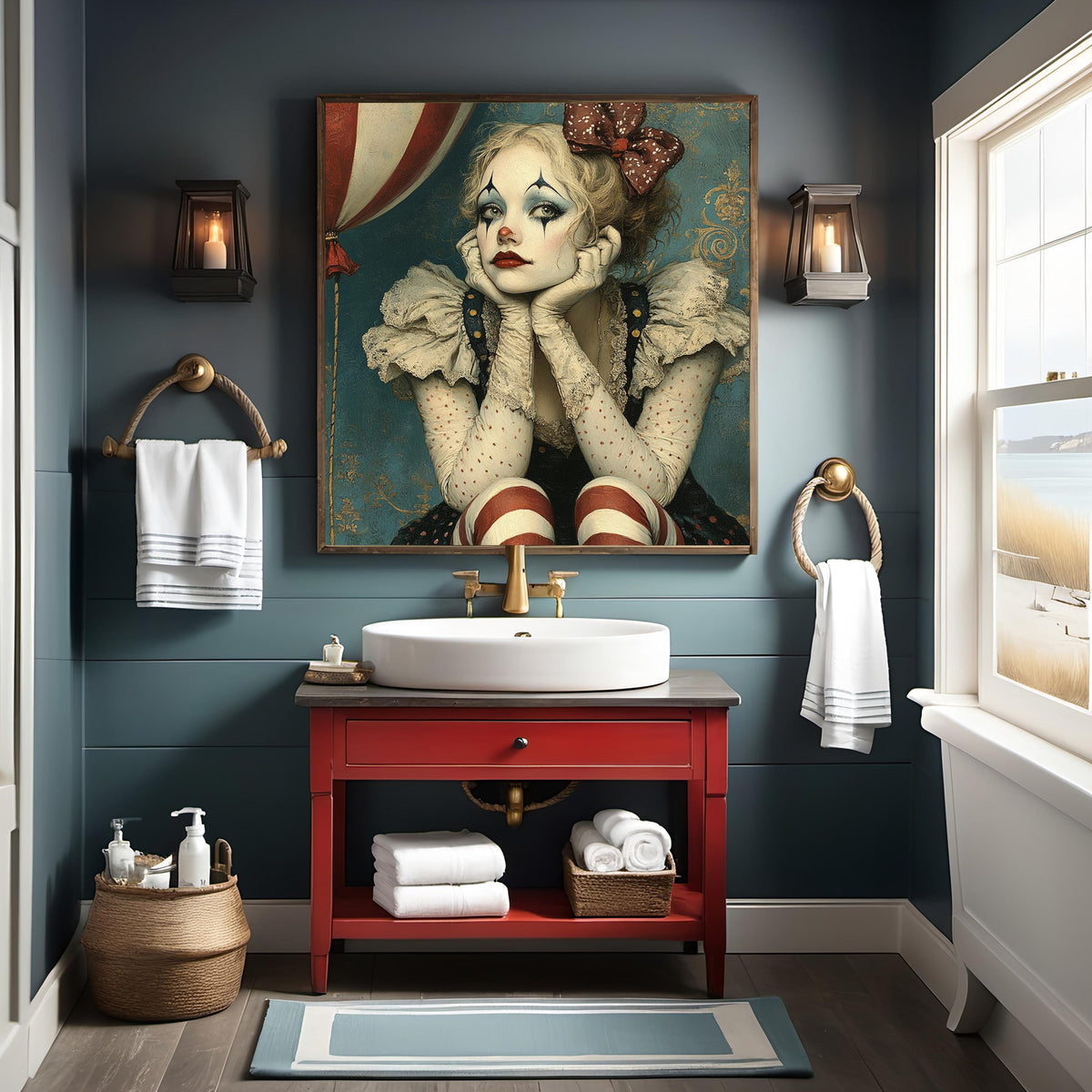 Patriotic Harlequin Daydream Americana Circus Portrait Art Nouveau Wall Art (Digital Download)