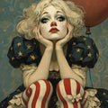 Patriotic Daydream Harlequin Americana Clown Portrait Art Nouveau Wall Art (Digital Download)