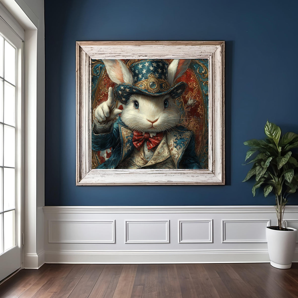 Uncle Bun Wants You Patriotic Rabbit Americana Animal Portrait Wall Art (Digital Download)