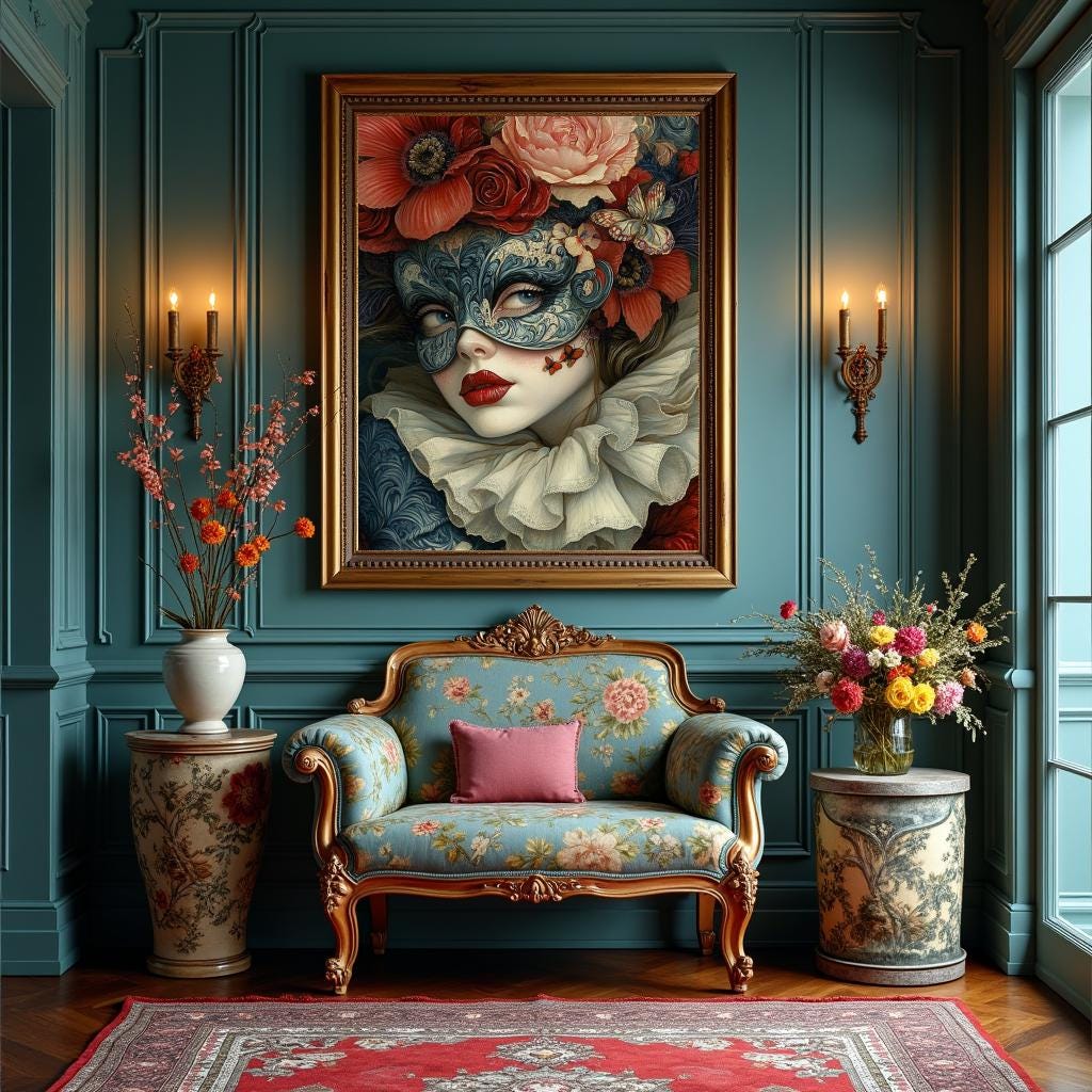 Patriotic Masquerade Belle Art Nouveau Floral Portrait Americana Wall Art (Digital Download)