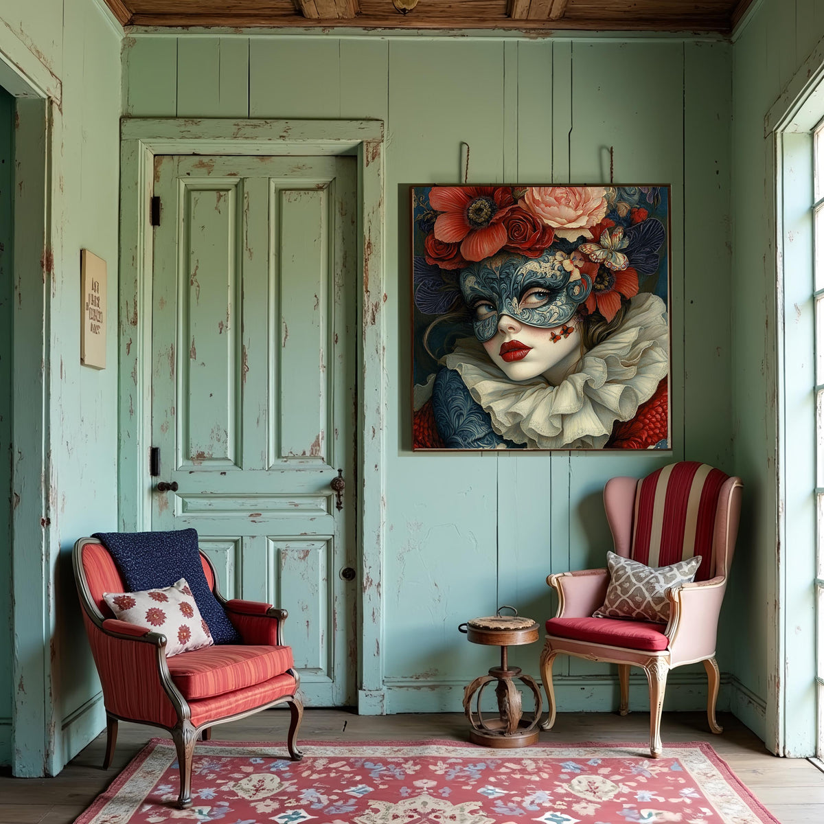 Patriotic Masquerade Belle Art Nouveau Floral Portrait Americana Wall Art (Digital Download)