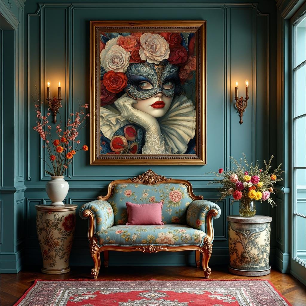 Patriotic Rose Masquerade Art Nouveau Floral Mask Portrait Americana Wall Art (Digital Download)