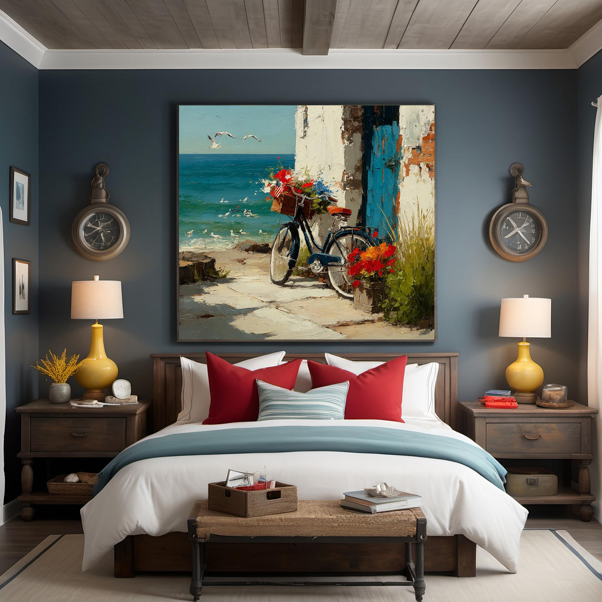 Patriotic Coastal Bicycle by the Sea Beach Cottage Americana Summer Art (Digital Download)