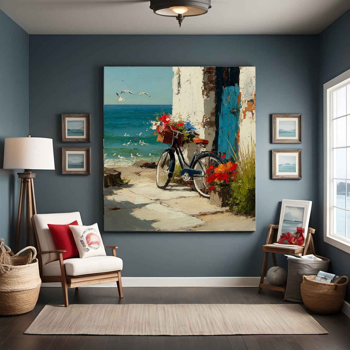 Patriotic Coastal Bicycle by the Sea Beach Cottage Americana Summer Art (Digital Download)