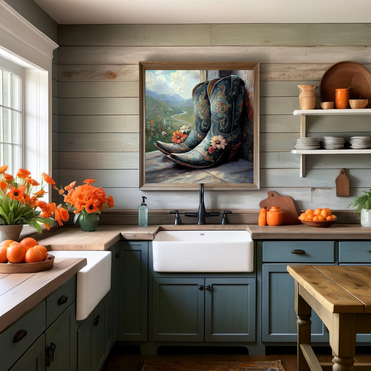 Where the Wildflowers Grow Vintage Cowboy Boots Western Landscape Art Nouveau Wall Art (Digital Download)