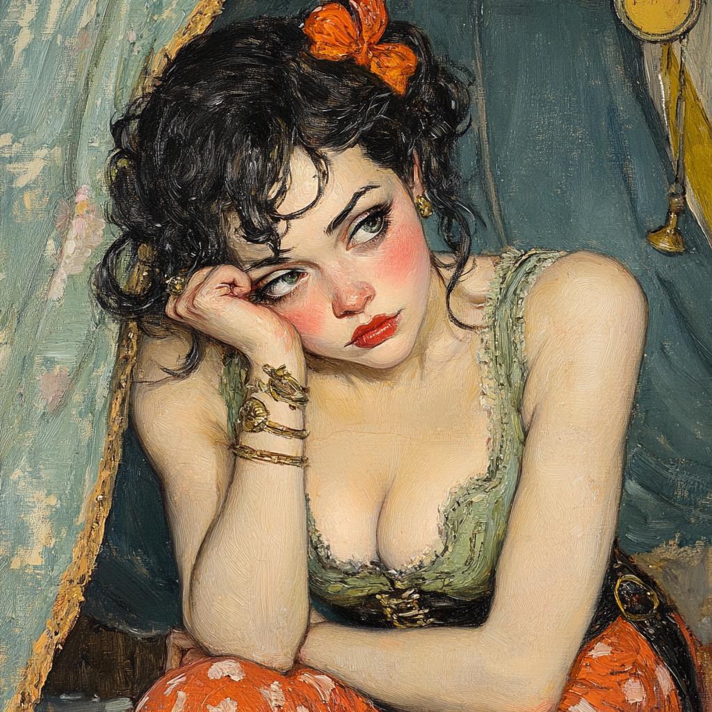 Daydreams and Distractions Vintage Romantic Portrait Artwork Painterly Female Figure Wall Art (Digital Download)
